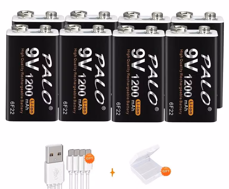 Batterie ricaricabili, 9V, capacità 1200mAh, confezione da 8 batterie, confezione da 8 batterie