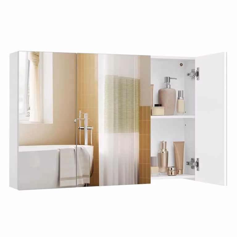 Mobile Bagno Sospeso a 3 Ante con Specchio, 15 x 90 x 60 cm