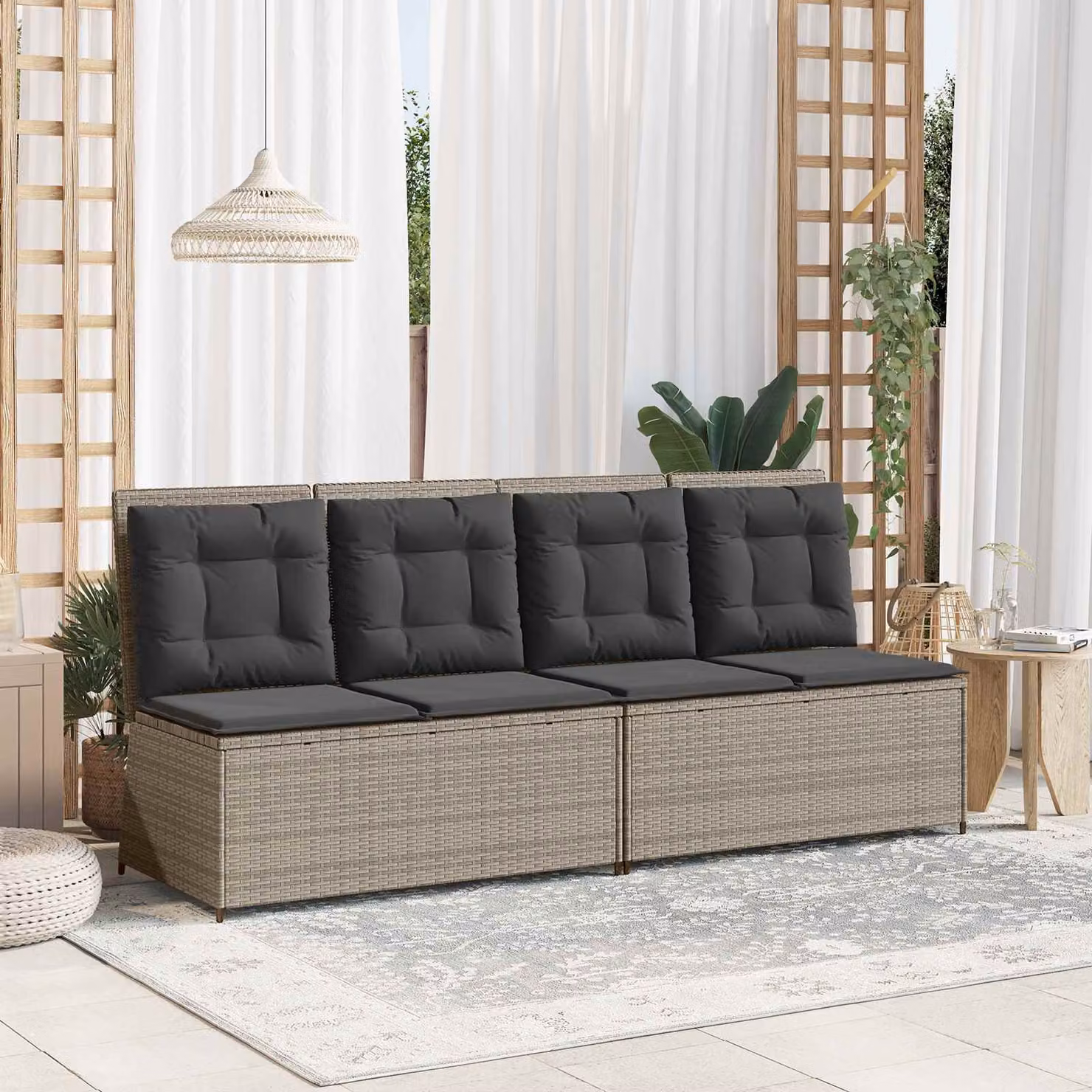 Panchina da giardino moderna vidaXL in rattan e metallo grigio chiaro