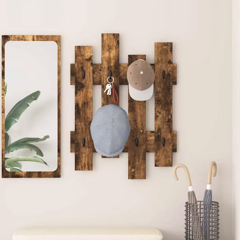vidaXL Appendiabiti a muro moderno in legno Rovere fumé, L 60 x P 3 x H 82 cm