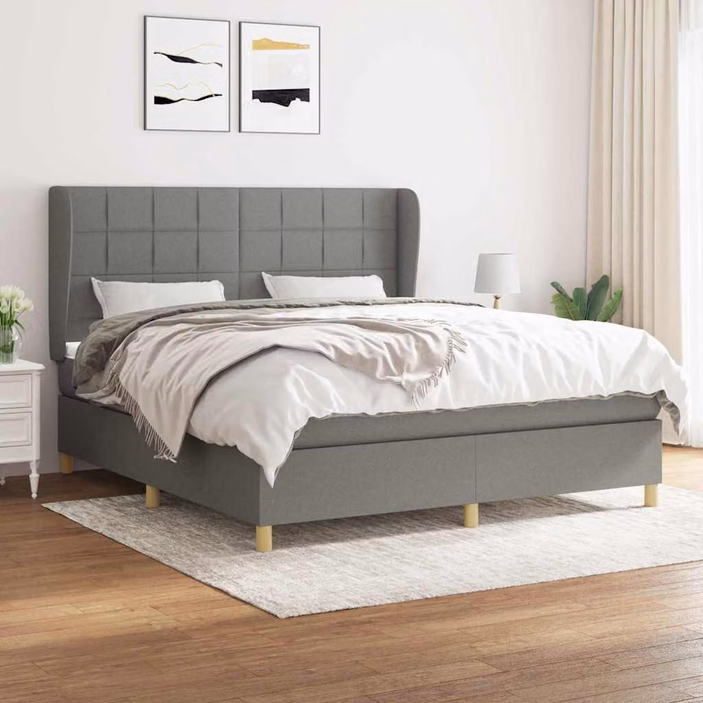 vidaXL Giroletto a Molle con Materasso Ibrido in Tessuto Grigio e Bianco L/P/H: 160 x 200 x 128 cm – 1