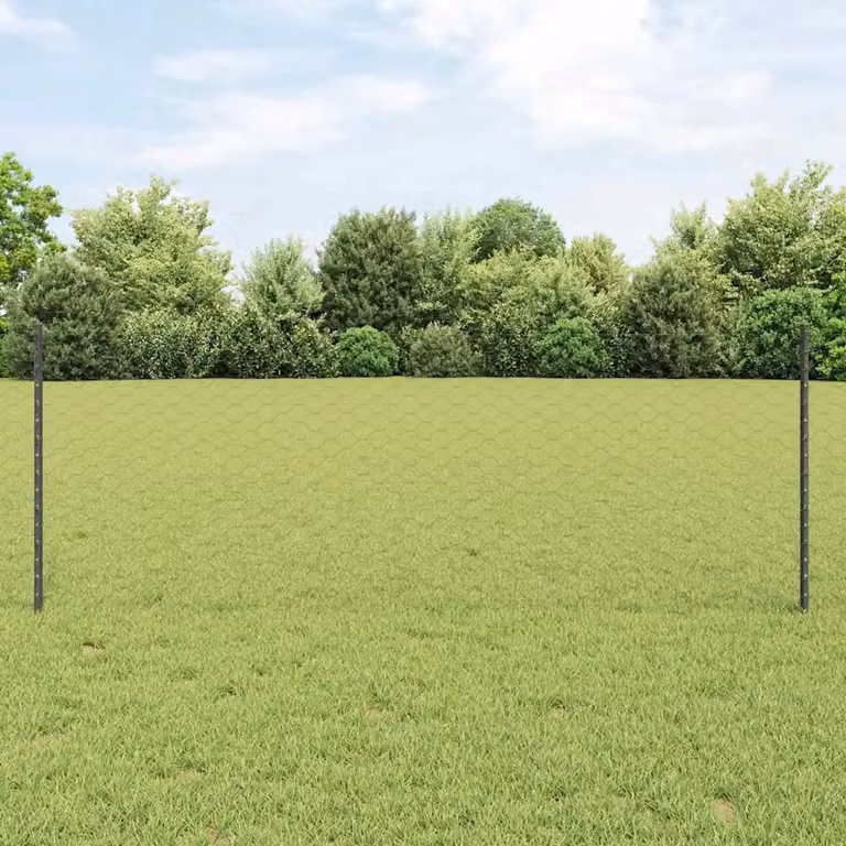 Recinzione esagonale con pali vidaXL in acciaio e PVC grigio, L: 25 m, H: 0,8 m