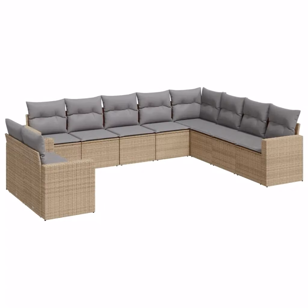Set Divano da Giardino vidaXL 10 pz a Forma a L con Cuscini Beige e Struttura in Metallo e Polyrattan – 2