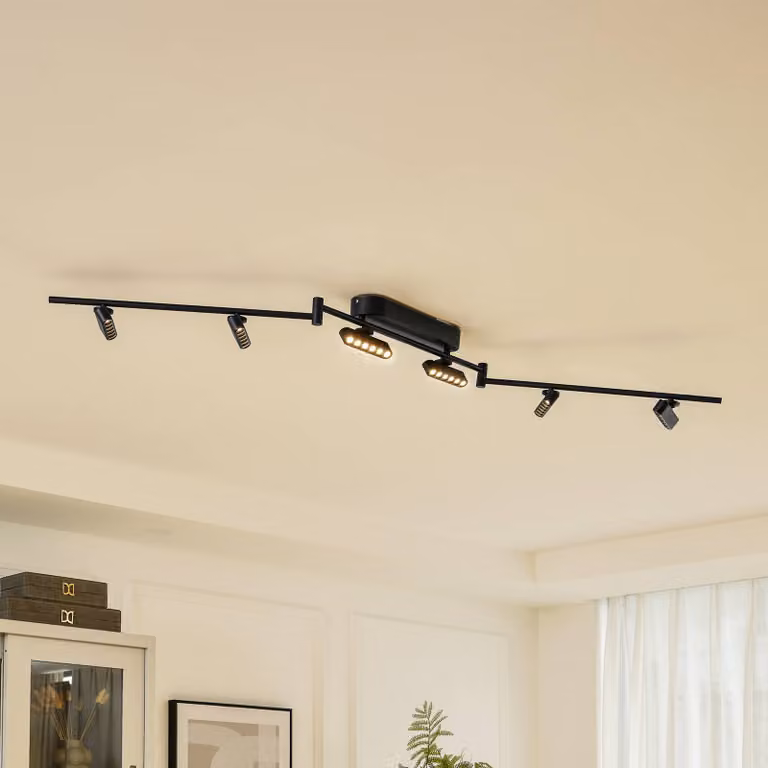 Plafoniera a LED Eldrin Lindby, dimmerabile, Nero, Soggiorno / Sala da pranzo, Metallo, Moderno, Plafoniera LED