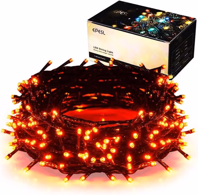 Catena luminosa da 35 metri, con 320 LED, 8 modalità, funzione di memorizzazione, colore arancione, espandibile