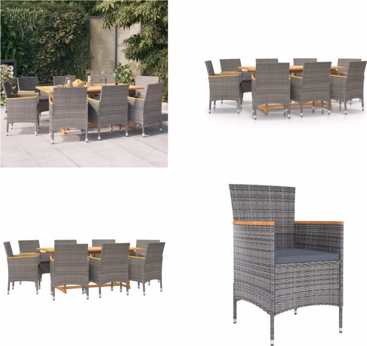 vidaXL Set da pranzo da giardino 9 pezzi con cuscini grigio - Set da pranzo da giardino - Set da pranzo da giardino - Set da pranzo da esterno - Set da pranzo da terrazza