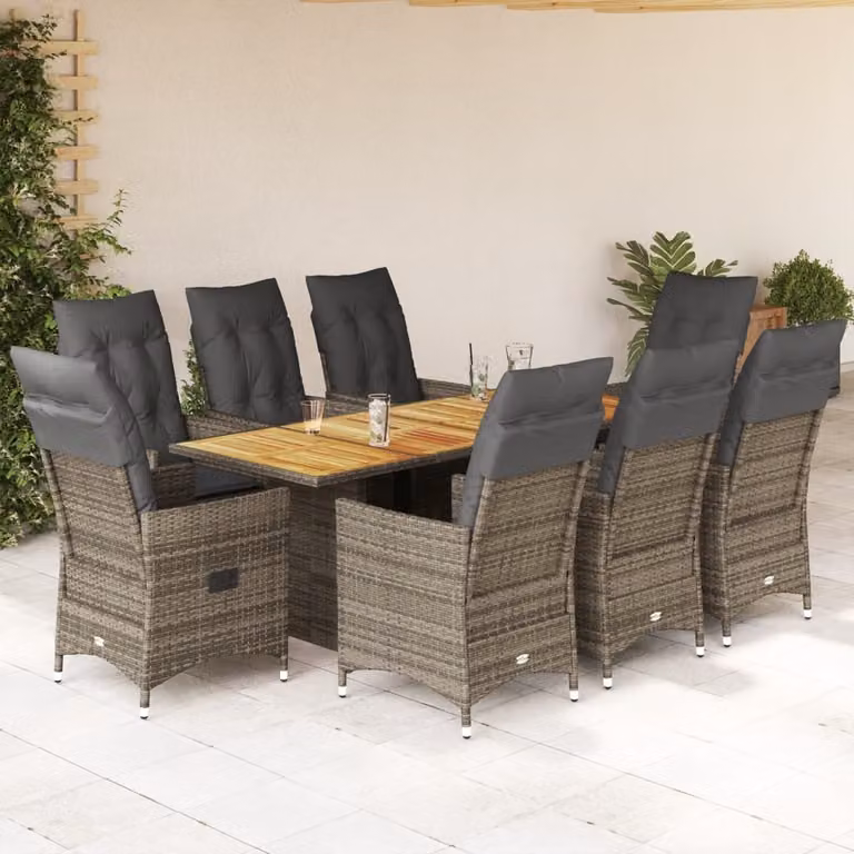 Maison Exclusive - Set da Pranzo da Giardino 9 pz con Cuscini in Polyrattan Grigio