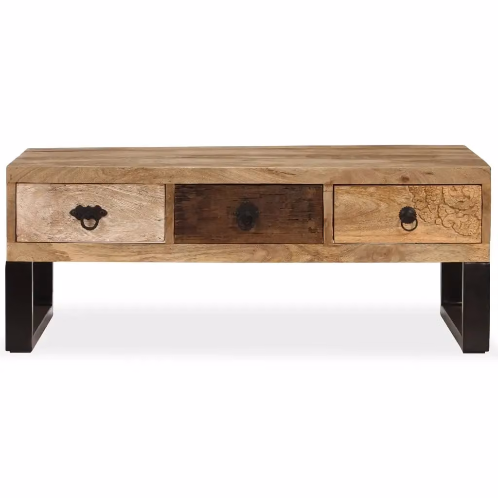Tavolino da caffè rettangolare vidaXL in legno di mango e metallo marrone L: 90 cm, P: 50 cm, H: 35 cm