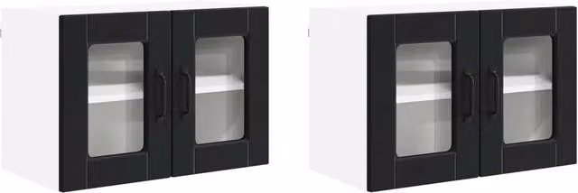 Set di 2 pensili da cucina e soggiorno moderni HELLOSHOP26 in legno composito nero opaco con 4 ripiani L/P/H: 60 x 31 x 40 cm