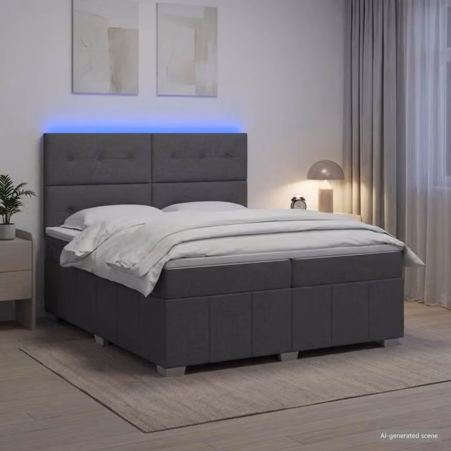 Letto Box Spring vidaXL con Materasso a Molle Insacchettate e Illuminazione LED, Grigio e Bianco, L/P: 200 x 200 cm – 1