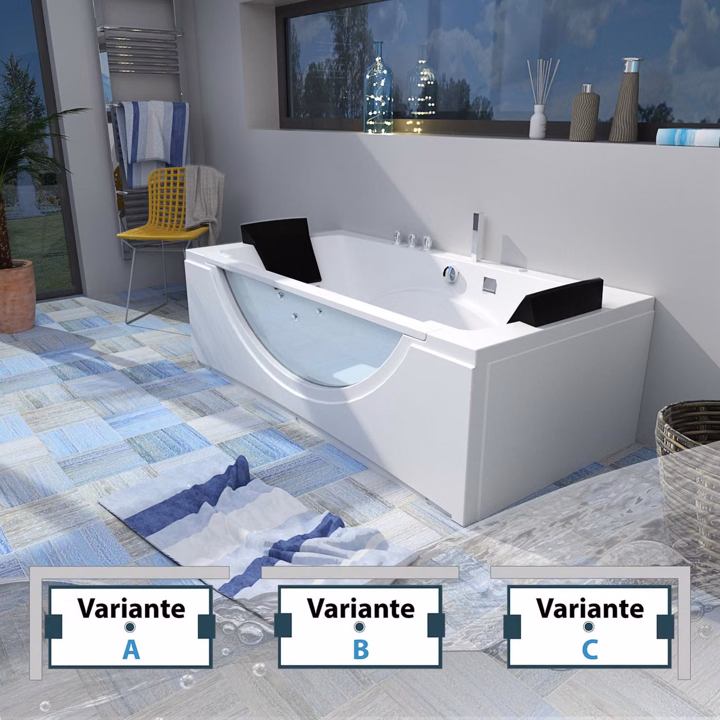 Vasca idromassaggio W81H-B-SC 180x90cm Pulizia attiva del tubo flessibile