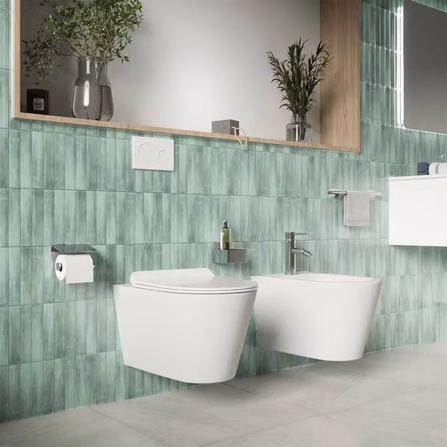 Sanitari sospesi in ceramica bianco lucido vaso rimless sedile soft-close e bidet | Rio
