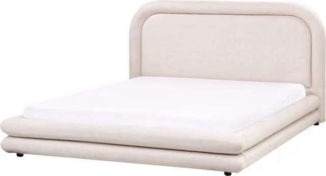 Letto imbottito in tessuto beige chiaro con testiera e giroletto 160 x 200 cm camera da letto elegante