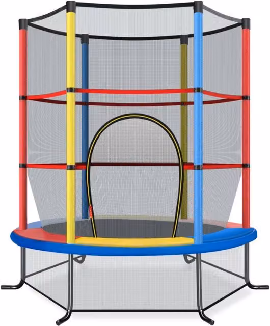Trampolino elastico per bambini Design Mania multicolore con rete di sicurezza in acciaio e struttura in metallo e PVC, Diametro: 165 cm