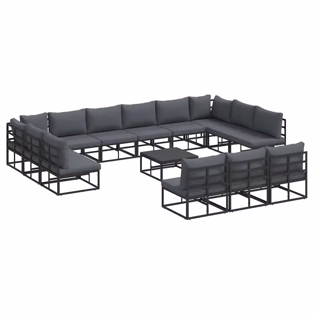 Set Divano da Giardino vidaXL 14 Pezzi a Forma di L in Alluminio Antracite con Cuscini e Tavolino da Esterno – 2