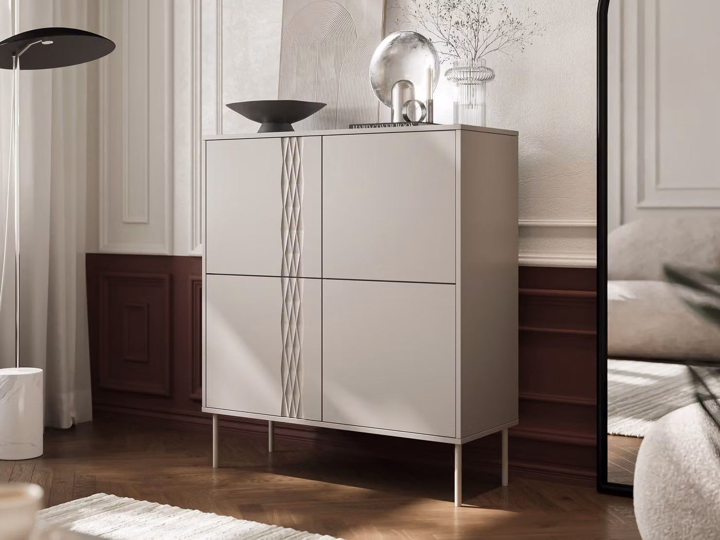 HARTSELE cassettiera stretta con ante - beige