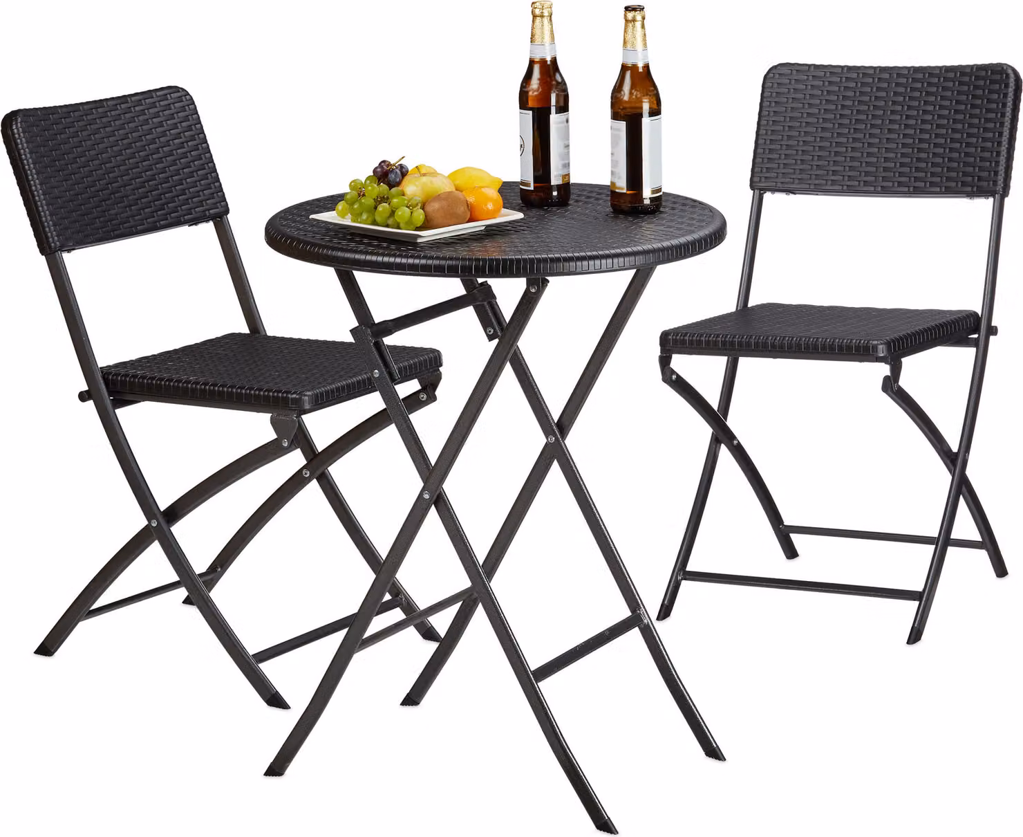 relaxdays Gruppo di seduta / plastica nera, metallo, 3 pezzi