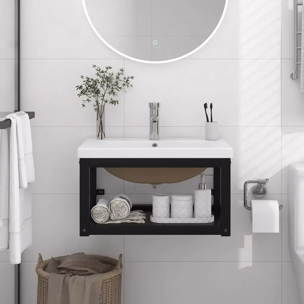 Telaio per Lavabo da Bagno con Lavabo Integrato in Metallo e Ceramica Nero e Bianco DESIGN IN CFW3553303 L 59 cm x P 38 cm x H 31 cm – 2