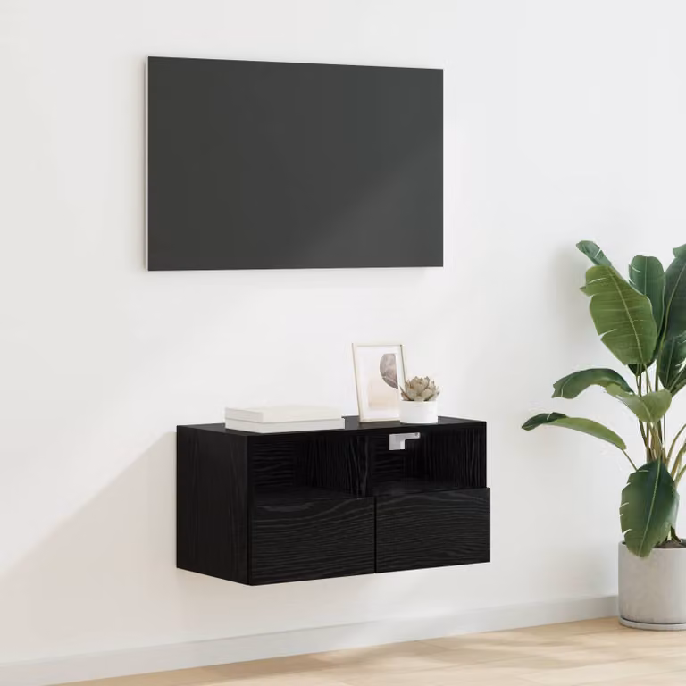 Mobile TV da parete vidaXL in MDF, Rovere Nero e Nero, L 60 x P 30 x H 30 cm