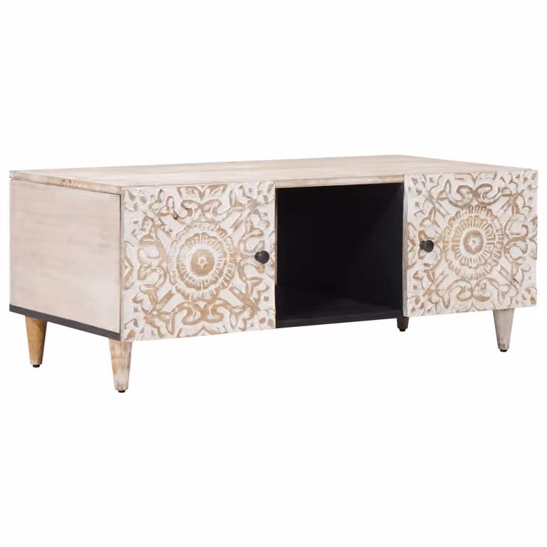 vidaXL Tavolino da salotto moderno in legno di mango e metallo Bianco L: 100 cm, P: 54 cm, H: 40 cm
