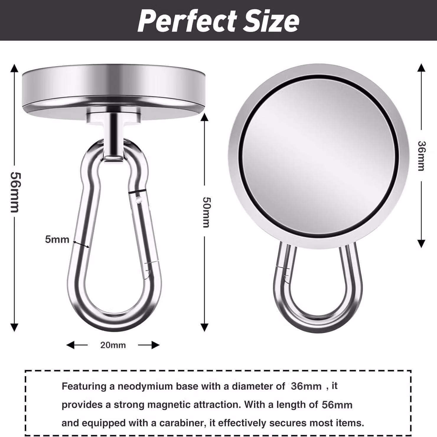 Ganci magnetici in neodimio, capacità di carico 40 kg, diametro 36 mm, confezione da 4 pezzi, ideali per cucina e garage