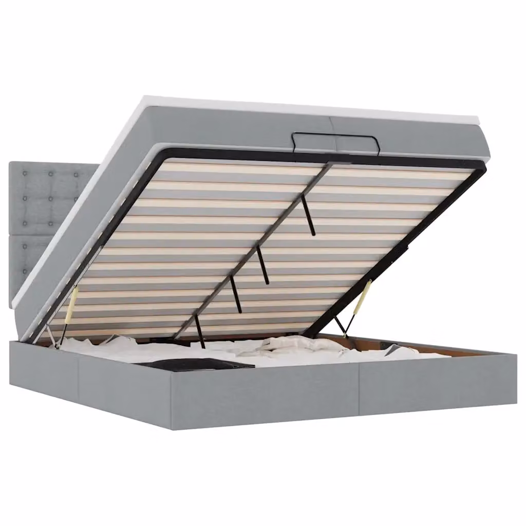Letto con contenitore a sollevamento vidaXL in tessuto grigio e bianco L: 200 cm, P: 200 cm, H: 280 cm – 2