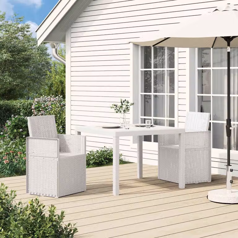 Set di 2 sedie da giardino moderne vidaXL in plastica bianca con braccioli e resistenza ai raggi UV