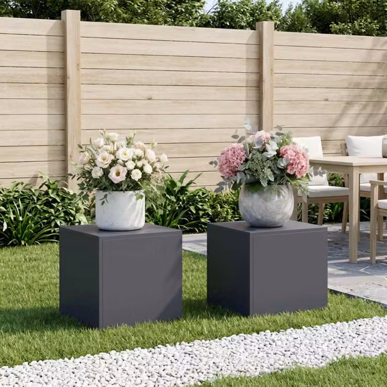 Set di 2 supporti per piante vidaXL in acciaio zincato color antracite L/P/H: 40 x 40 x 40 cm