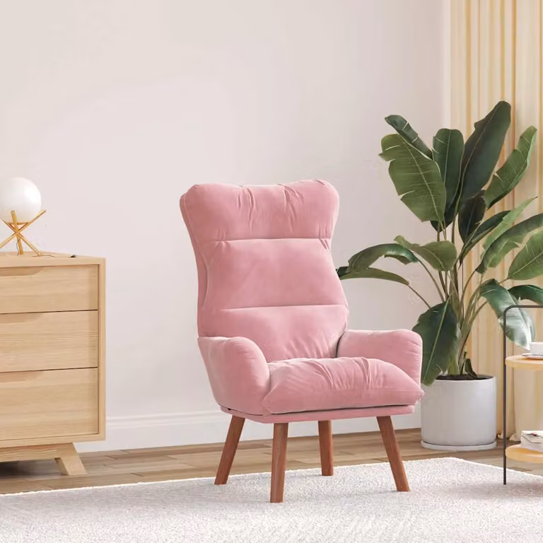 Poltrona relax moderna vidaXL in velluto rosa con braccioli, L: 69 cm, P: 74 cm, H: 93 cm