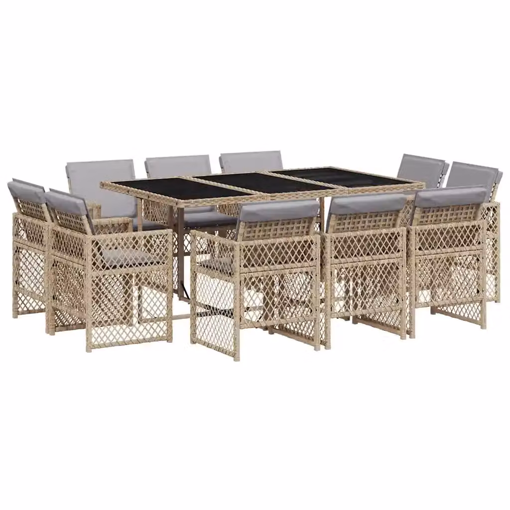 Set Pranzo da Giardino vidaXL 11 pz in Polyrattan con Cuscini Beige e Piano in Vetro – 2