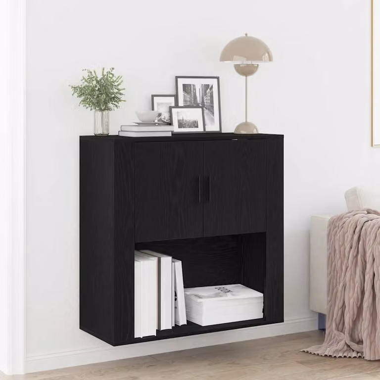 Armadietto a muro vidaXL con scaffale in Rovere e Nero, design moderno con ante a battente e ripiani interni, L 80 cm x P 33 cm x H 80 cm