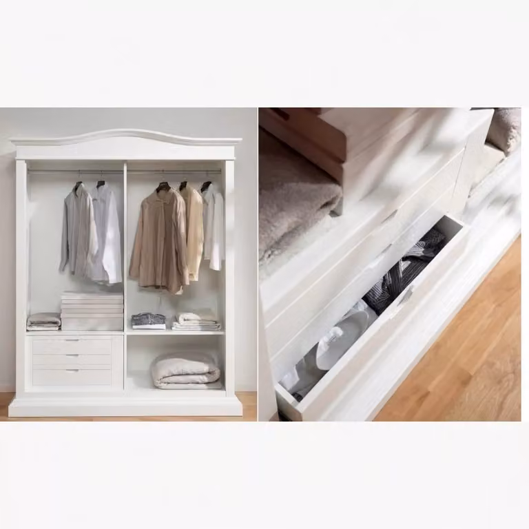 Armadio in stile arte povera Mobili 2G con 2 ante scorrevoli in legno bianco L: 183 cm, P: 67 cm, H: 222 cm