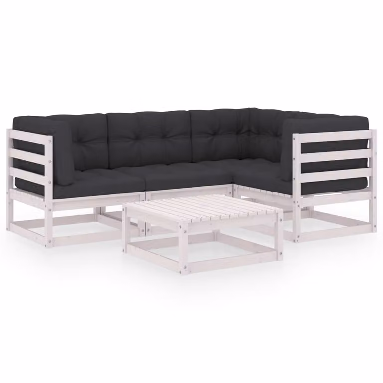 Set Divani da Giardino 5 pz con Cuscini Legno Massello di Pino