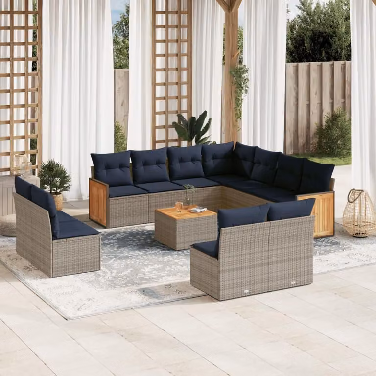 Maison Exclusive - Set da giardino 12 pezzi con cuscini, grigio, polyrattan