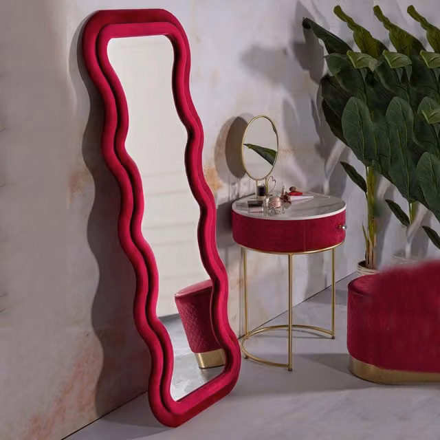 Allen, Specchio Cornice Ondulata Effetto Velluto, 60x160h cm Rosa