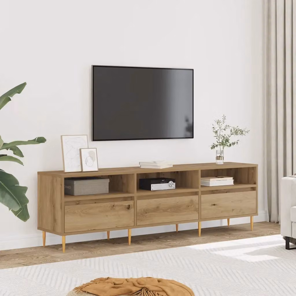 Mobile Porta TV Moderno vidaXL in Legno e Metallo Colore Rovere L: 150 cm, P: 30 cm, H: 44,5 cm – 2