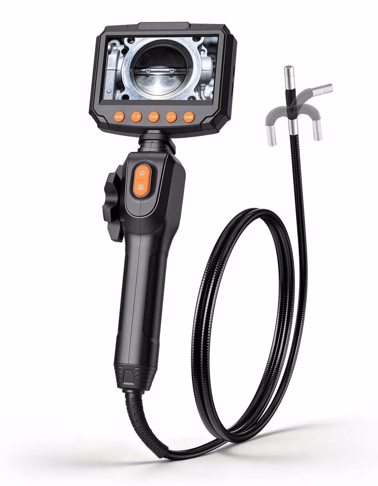 Telecamera endoscopica con schermo - Telecamera di ispezione, telecamera per tubi - Testa della telecamera orientabile in due direzioni - Grado di protezione IP67 (resistente all'acqua) - Schermo da 10,9 cm - Cavo da 1,5 metri - Diametro della sonda: 8 mm