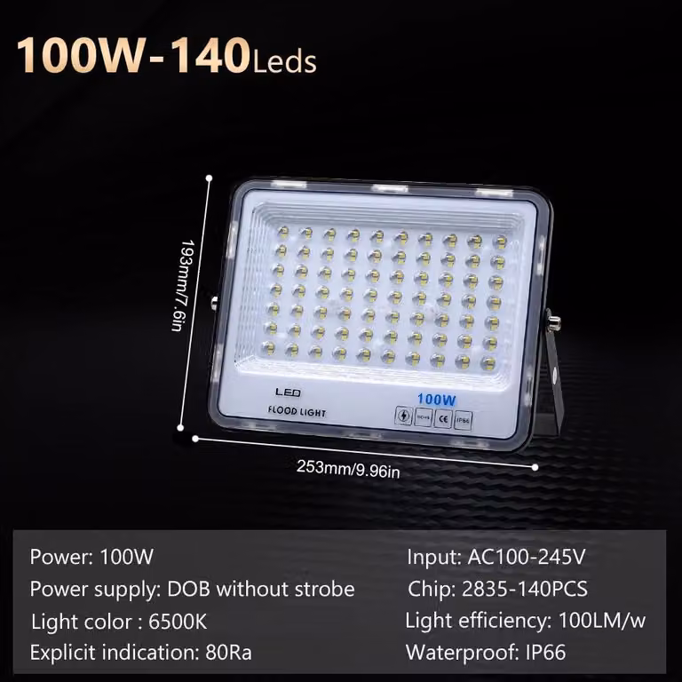 Proiettore LED da esterno - 100 W - IP66 impermeabile - 110–240 V CA - 6500 K bianco freddo - Cambio colore - Involucro in alluminio