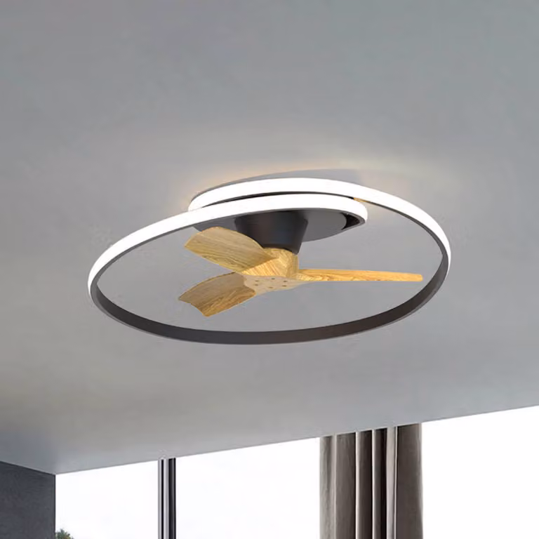 Mantra Iluminación Ventilatore da soffitto LED Ocean nero/legno DC silenzioso Ø 78 cm CCT Ocean, dimmerabile, Legno chiaro, Soggiorno / Sala da pranzo, Plastica, Moderno