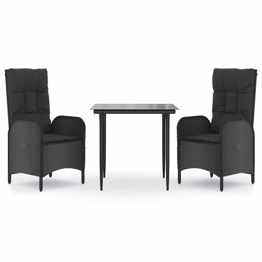 vidaXL set da pranzo da giardino a 3 pezzi con cuscini in polirattan nero