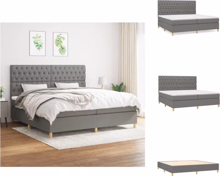 vidaXL Letto a molle con materasso grigio scuro 200x200 cm in tessuto - Letti & strutture letto