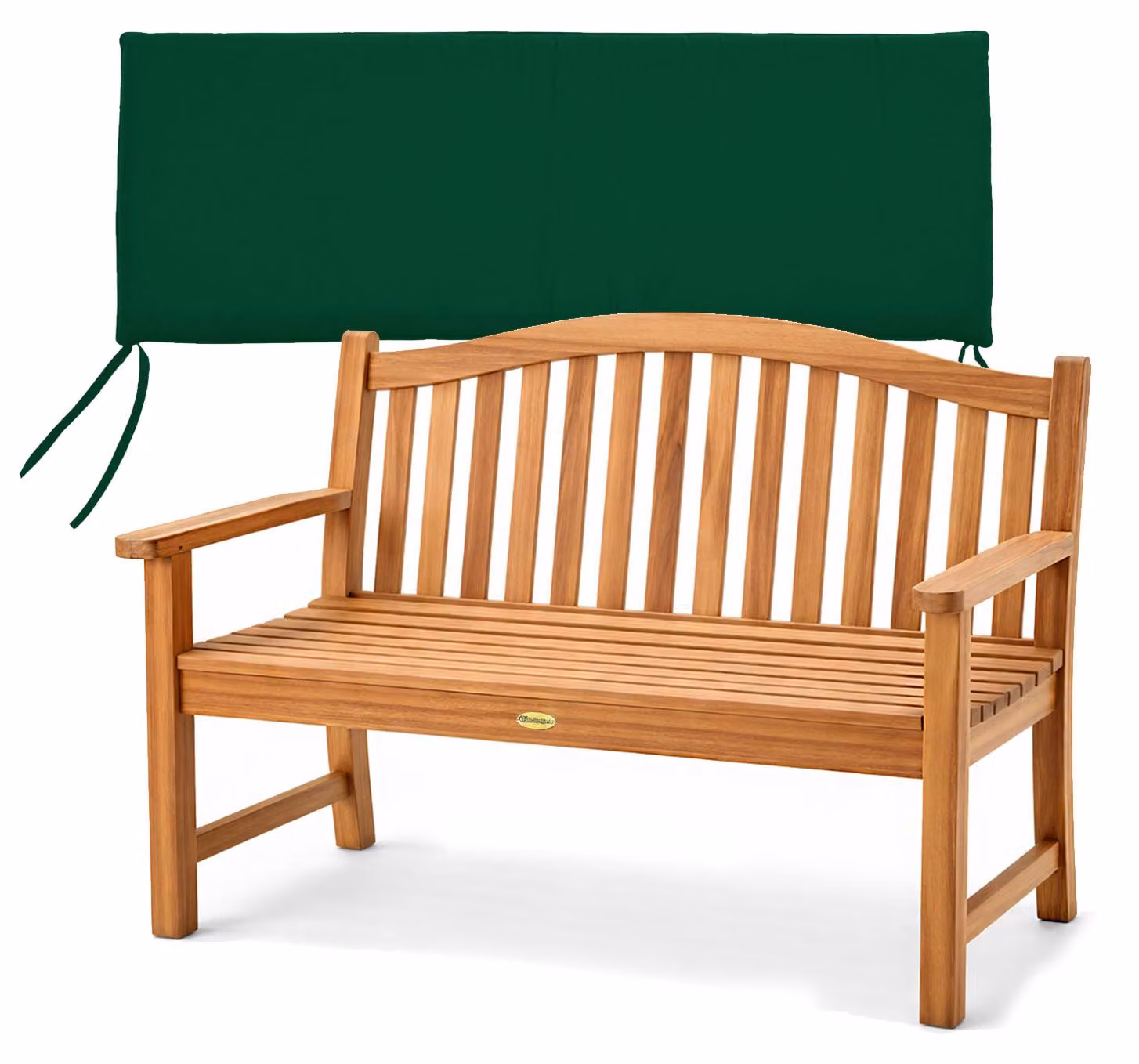 Panca in teak Catania, 120 cm, in legno massello, resistente agli agenti atmosferici, con cuscino per seduta verde