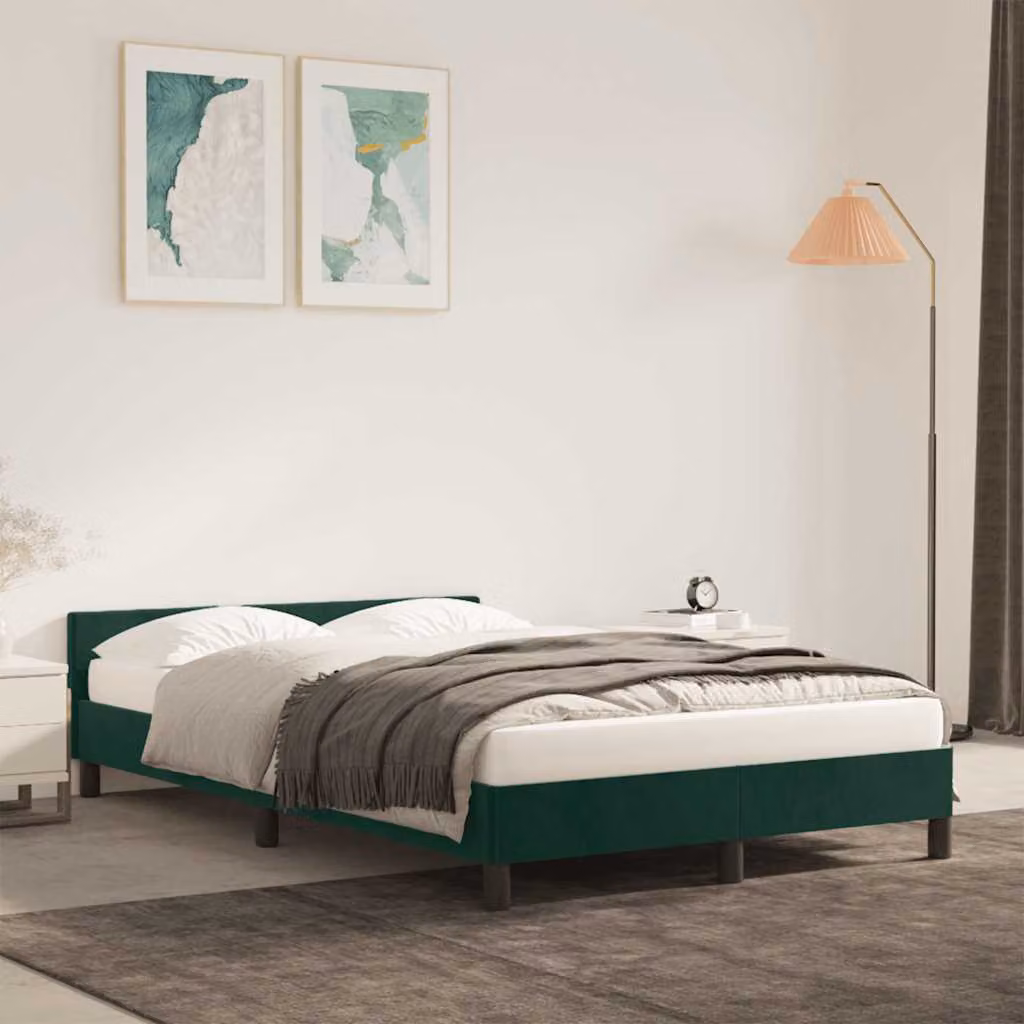 vidaXL Giroletto in Velluto Verde con Doghe in Legno L/P: 120 x 190 cm