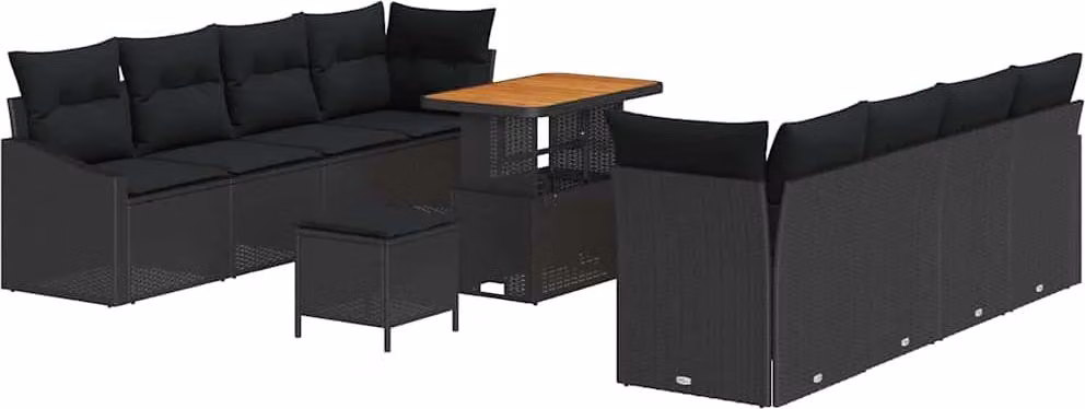 Set Divano da Giardino con cuscino 11 pcs Nero polyrattan