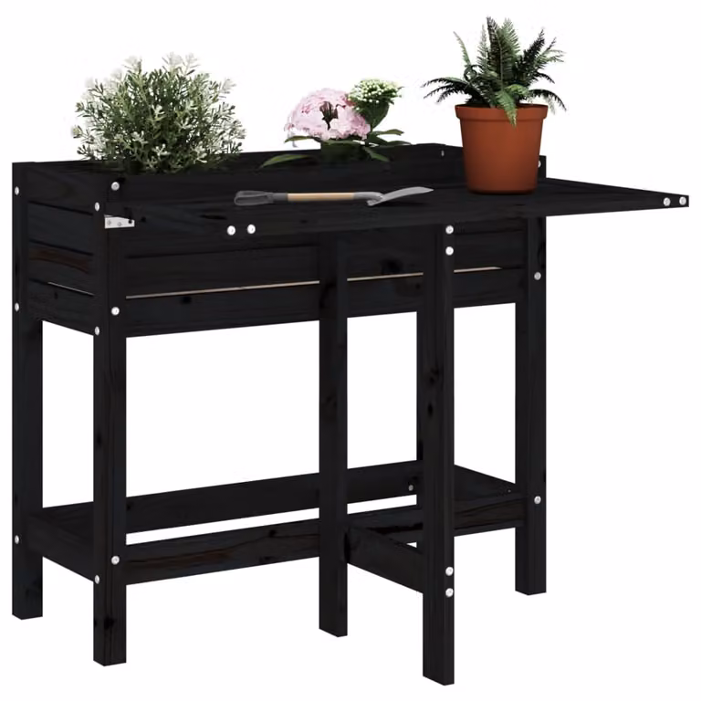Fioriera da giardino rialzata pieghevole vidaXL in legno di pino massello, colore nero, L: 84 cm, P: 75 cm, H: 73 cm