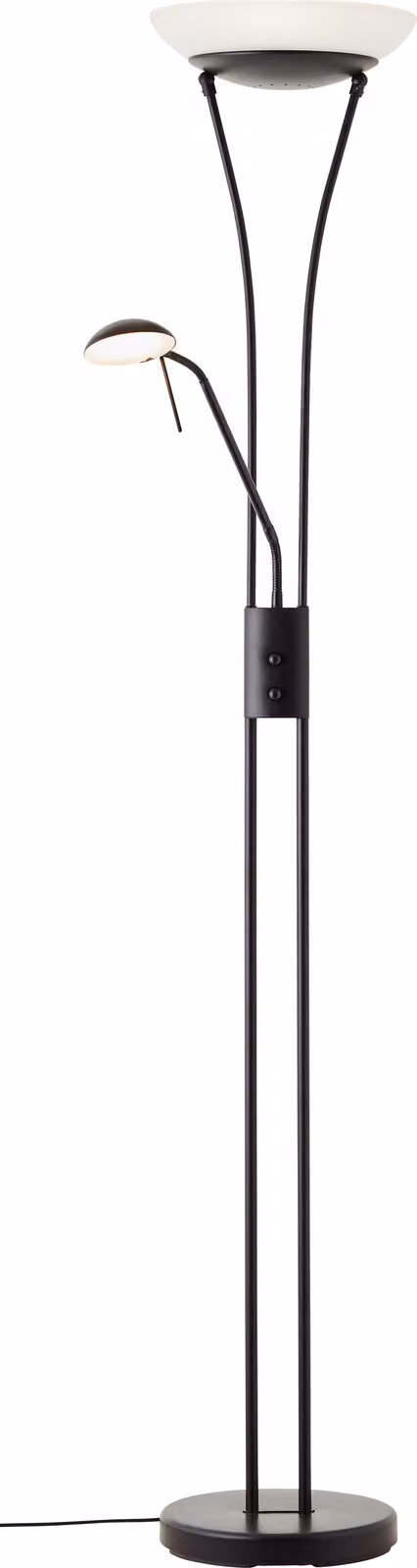 BRILLANTE lampada a LED nera FINN | lampada da terra dimmerabile con braccio di lettura | luminosità regolabile separatamente | 21W 2500 lumen 3000 Kelvin | metallo/vetro