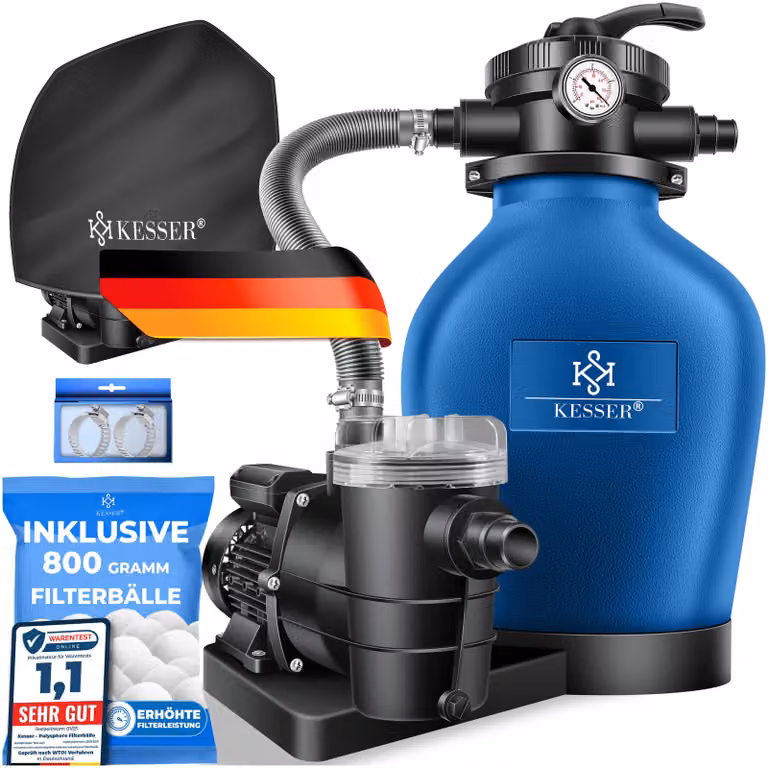 Impianto di filtrazione a sabbia KESSER® con pompa e 800 g di sfere filtranti, impianto di filtrazione da 10 m³/h per piscine