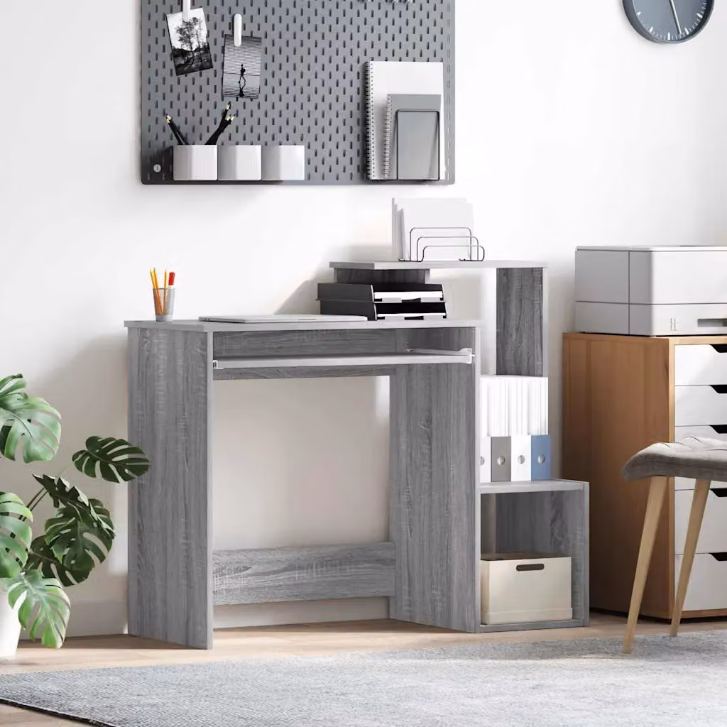 Scrivania moderna vidaXL in legno ingegnerizzato grigio L: 106 cm, P: 41 cm, H: 88.5 cm