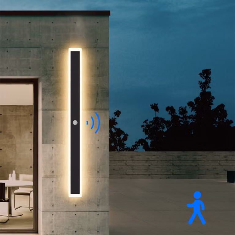 Lampada da parete a LED, 100 cm, 30 W, con sensore di movimento, grado di protezione IP65, colore nero