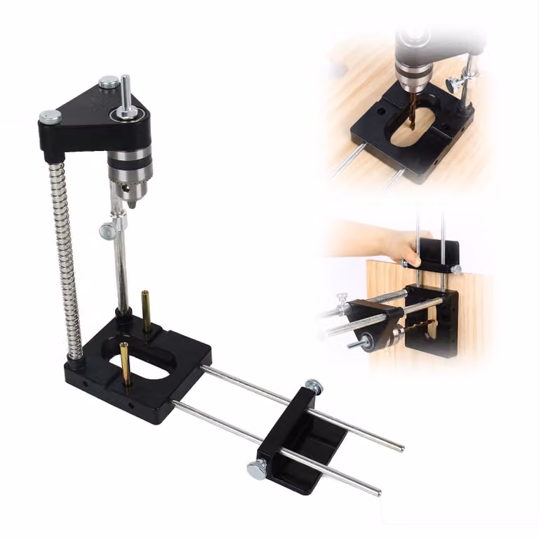 Omgoods - Supporto per trapano, morsetto regolabile per trapano, colore nero